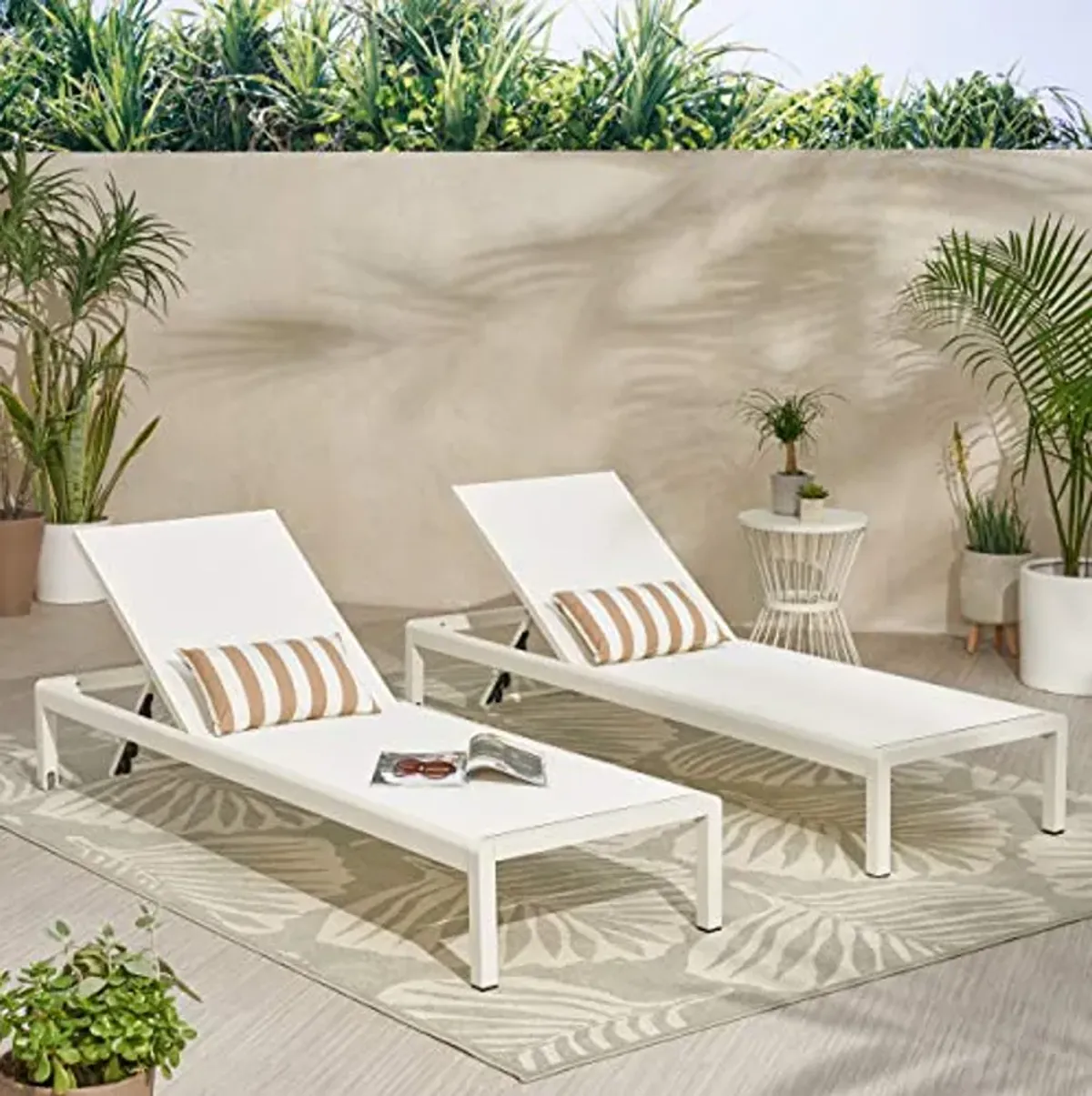 Christopher Knight Home Cynthia Outdoor Chaise Lounge (Set of 2), White.