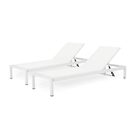 Christopher Knight Home Cynthia Outdoor Chaise Lounge (Set of 2), White,1 Count(Pack of 2)