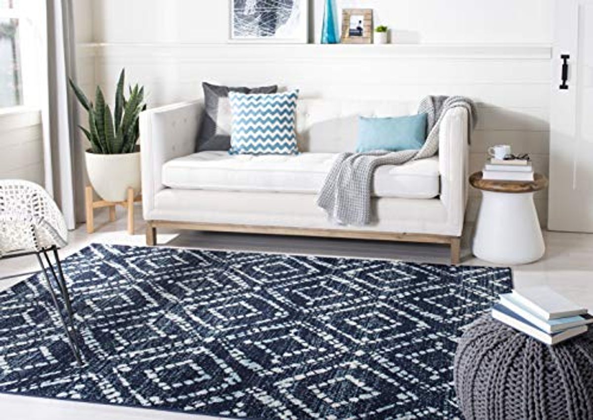 SAFAVIEH Adirondack Collection Area Rug - 6' x 9', Navy & Ivory, Modern Diamond Distressed Design, Non-Shedding & Easy Care, Ideal for High Traffic Areas in Living Room, Bedroom (ADR131N)