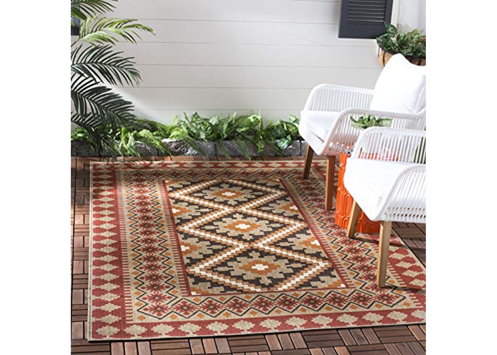 SAFAVIEH Veranda Collection 3' Square Red / Natural VER099 Boho Indoor/ Outside Non-Shedding Easy--cleansingPatio Backyard Porch Deck Mudroom Accent--Mat