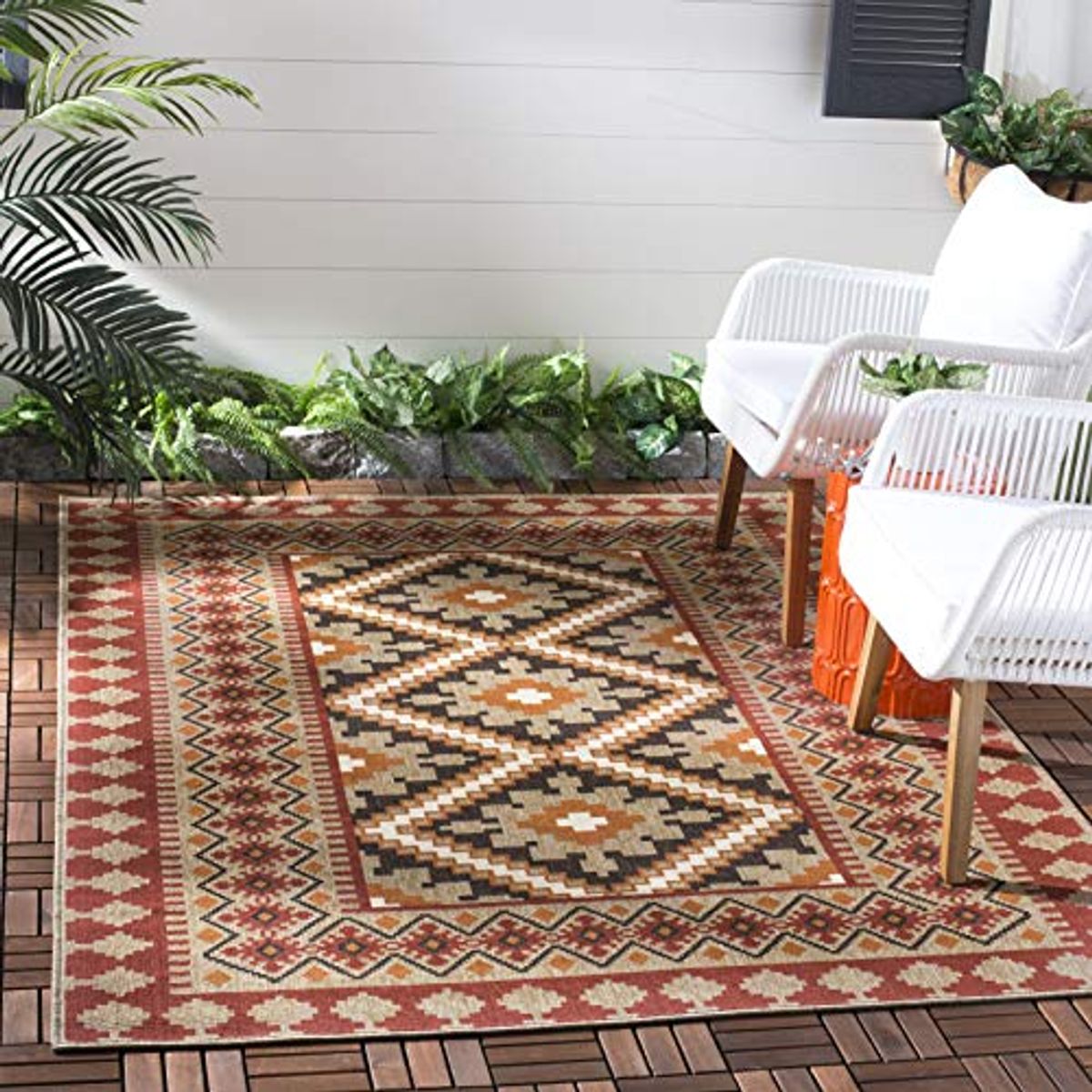 SAFAVIEH Veranda Collection 3' Square Red / Natural VER099 Boho Indoor/ Outside Non-Shedding Easy--cleansingPatio Backyard Porch Deck Mudroom Accent--Mat