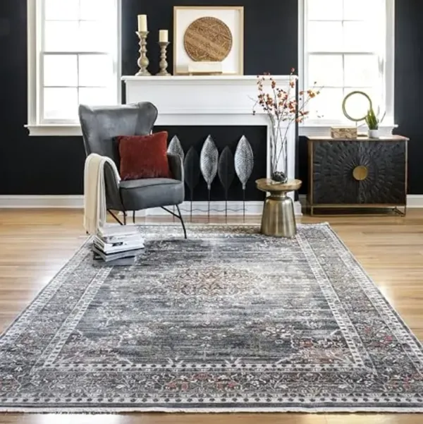 Nuloom Fringed Performance Penny Grey/Ivory, 5' x 7'9", Faded Oriental, Soft and Cozy, High Traffic, Stain Resistant, Easy Clean, Durable Area Rug for Bedroom, Living Room, Dining, Den, Foyer