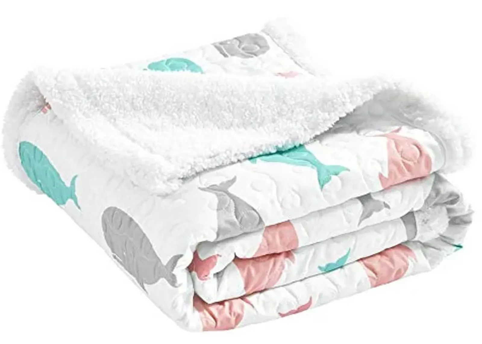 Lush Decor Whale Throw | Ocean Animal Print Fuzzy Reversible Sherpa Blanket - 60” x 50”, Pink & Aqua