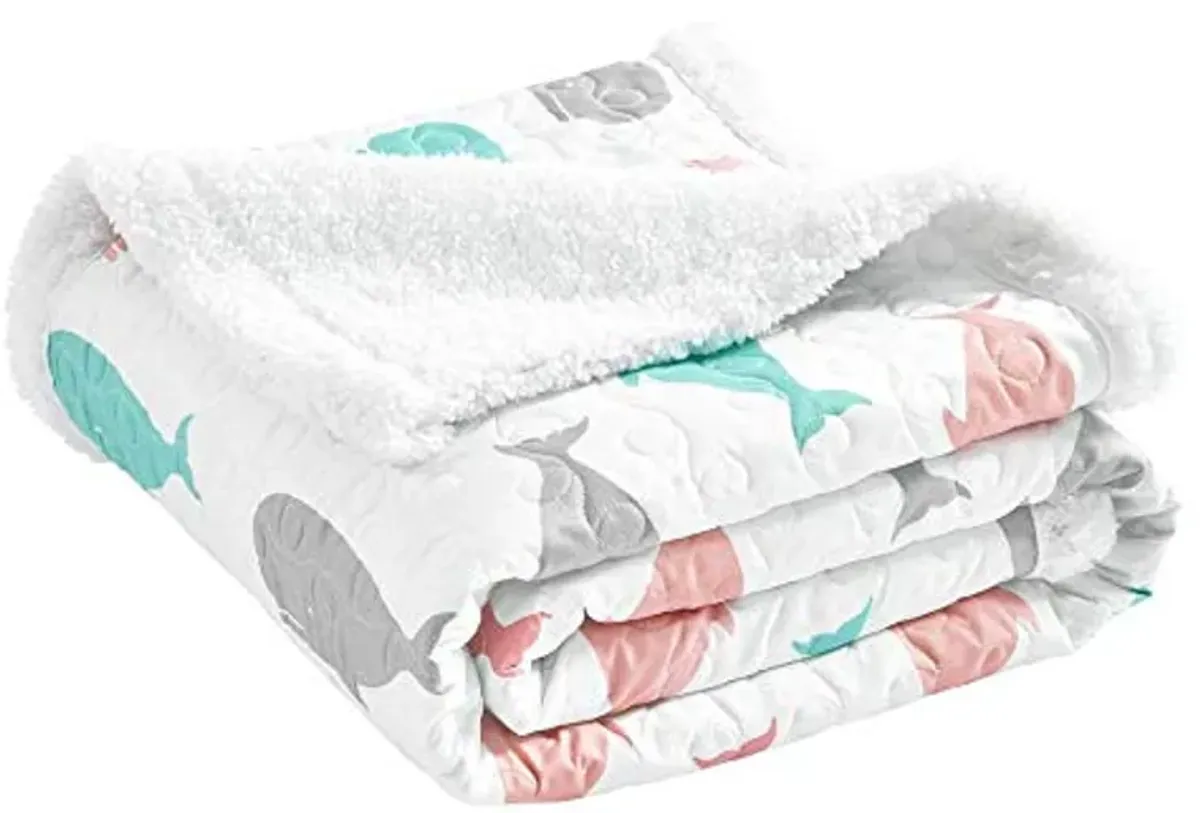 Lush Decor Whale Throw | Ocean Animal Print Fuzzy Reversible Sherpa Blanket - 60” x 50”, Pink & Aqua