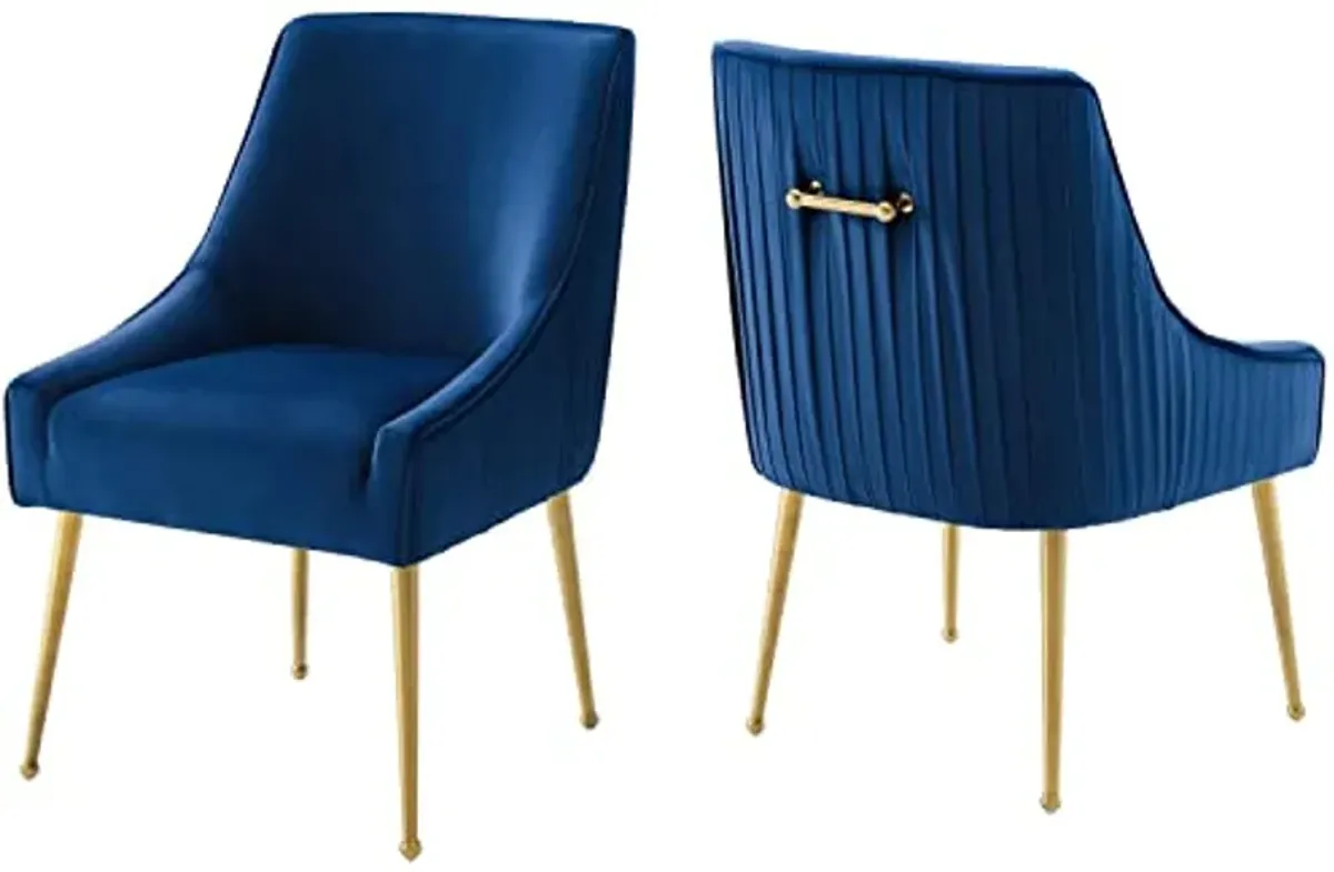 Modway Discern Pleated Back Upholstered Performance Velvet Dining Chair Set of 2, Navy