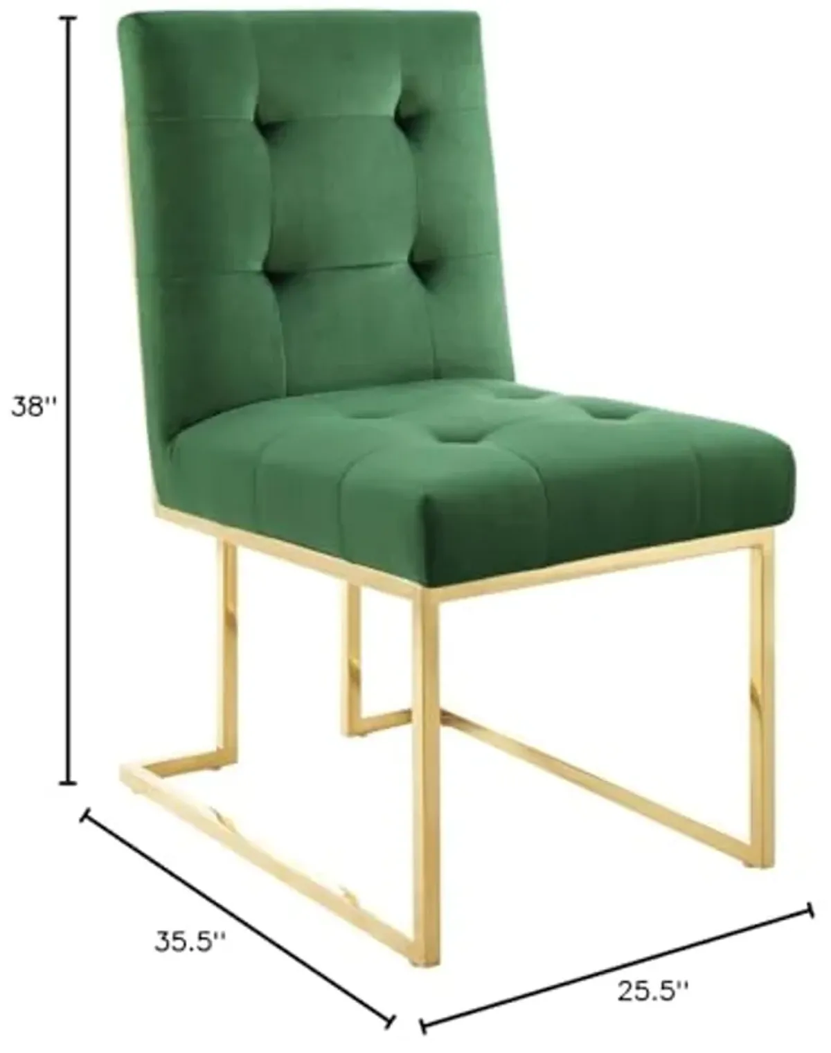 Modway Privy Stainless Steel Performance Velvet Dining Chair Set of 2, Gold Emerald