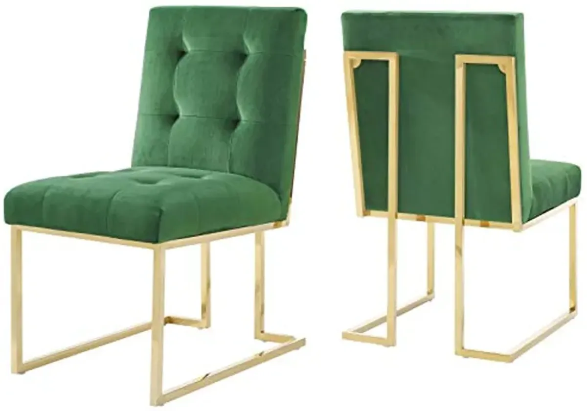 Modway Privy Stainless Steel Performance Velvet Dining Chair Set of 2, Gold Emerald