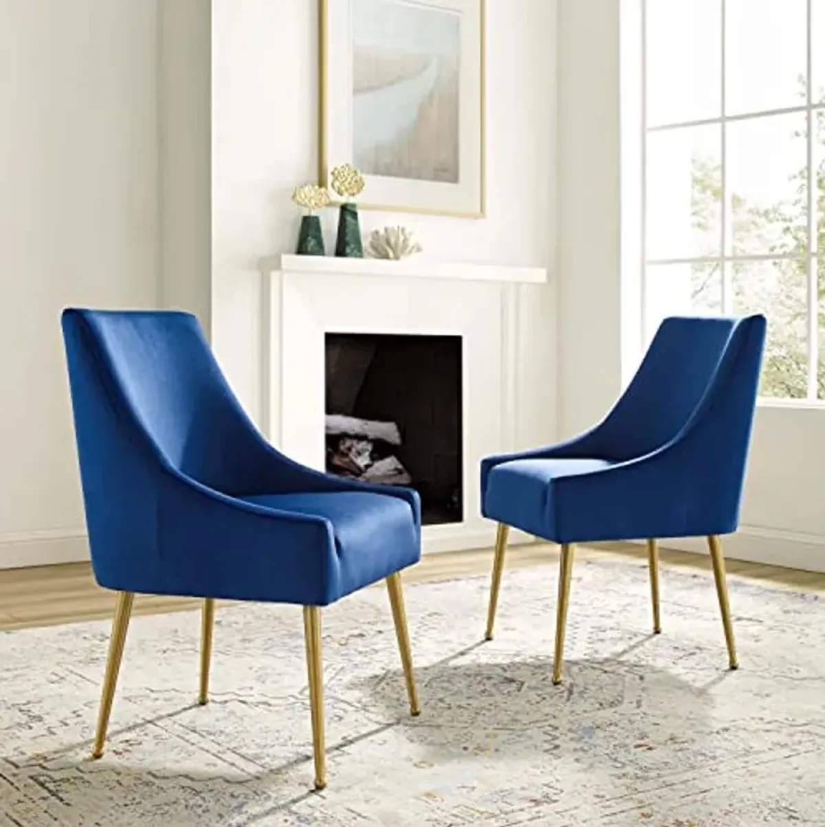 Modway Discern Upholstered Performance Velvet Dining Chair Set of 2, Navy