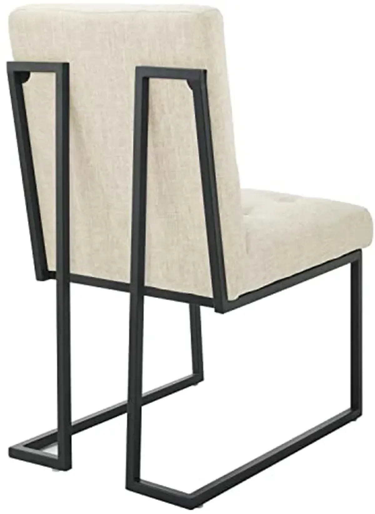 Modway Privy Stainless Steel Upholstered Fabric Dining Chair Set of 2, Black Beige