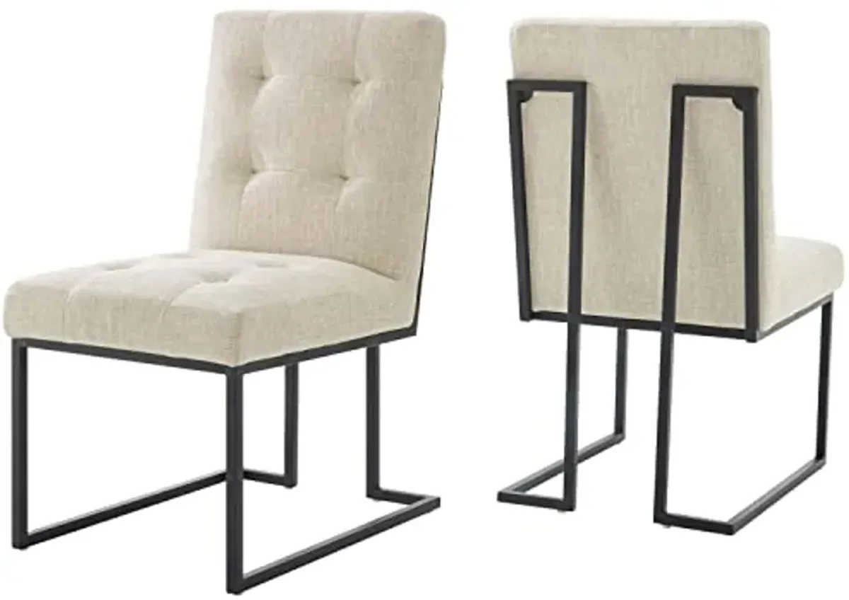 Modway Privy Stainless Steel Upholstered Fabric Dining Chair Set of 2, Black Beige