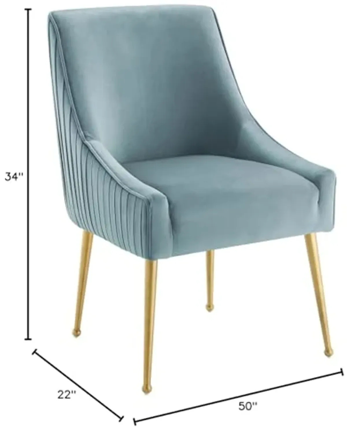 Modway Discern Pleated Back Upholstered Performance Velvet Dining Chair Set of 2, Light Blue