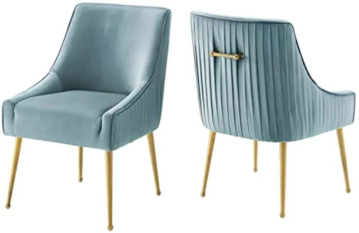 Modway Discern Pleated Back Upholstered Performance Velvet Dining Chair Set of 2, Light Blue