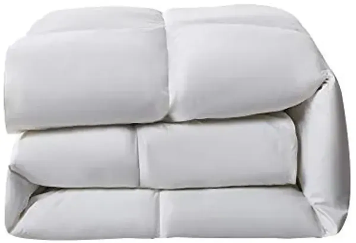 Serta Goose Feather Down Fiber Cotton Comforter Twin Size - 100% Cotton Duvet Insert - Hotel Luxury Hypoallergenic Bedding Comforter All Season Medium Warmth 68 x 90 Inch White