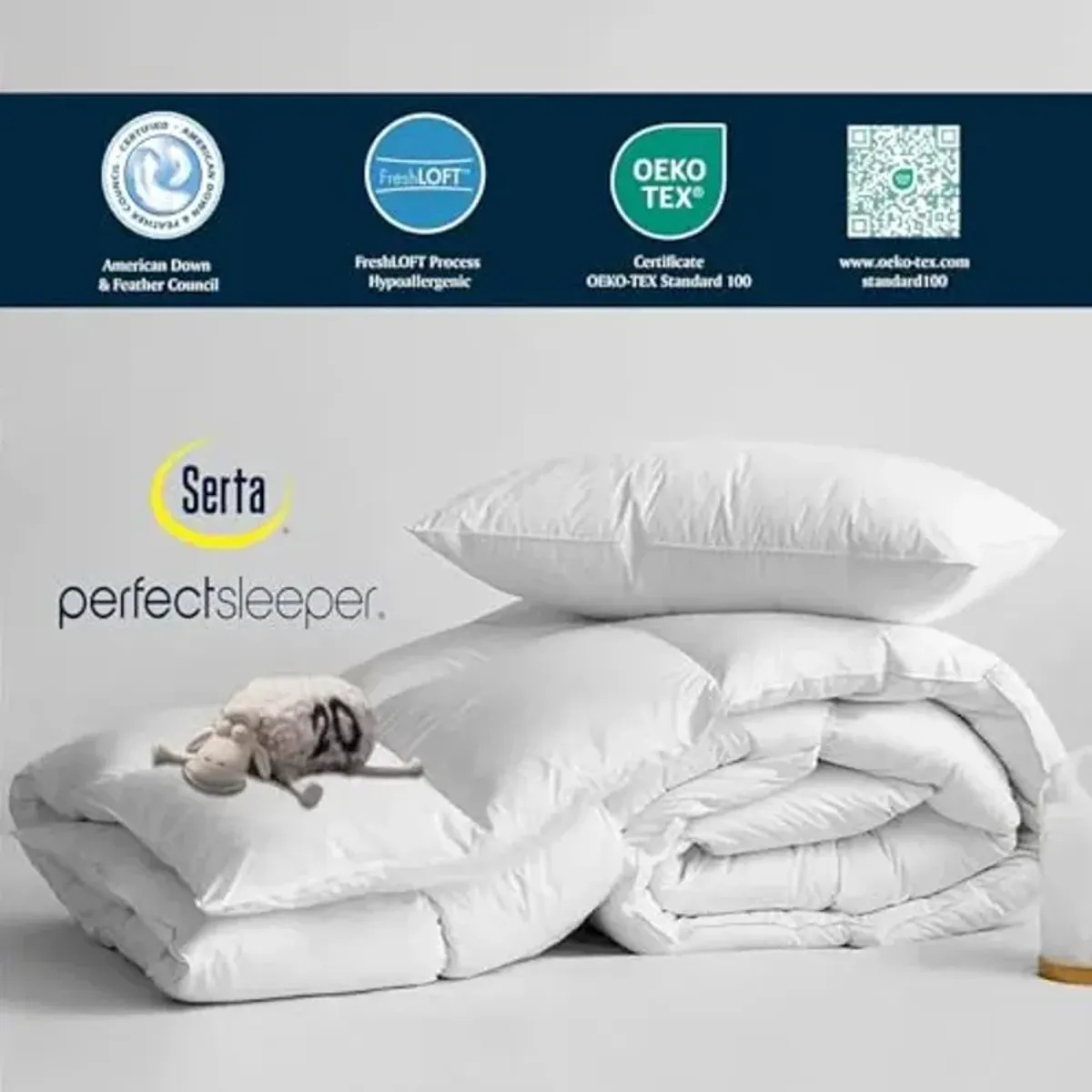 Serta Goose Feather Down Fiber Cotton Comforter King Size - 100% Cotton Duvet Insert - Hotel Luxury Hypoallergenic Bedding Comforter Light Warmth 106 x 90 Inch White