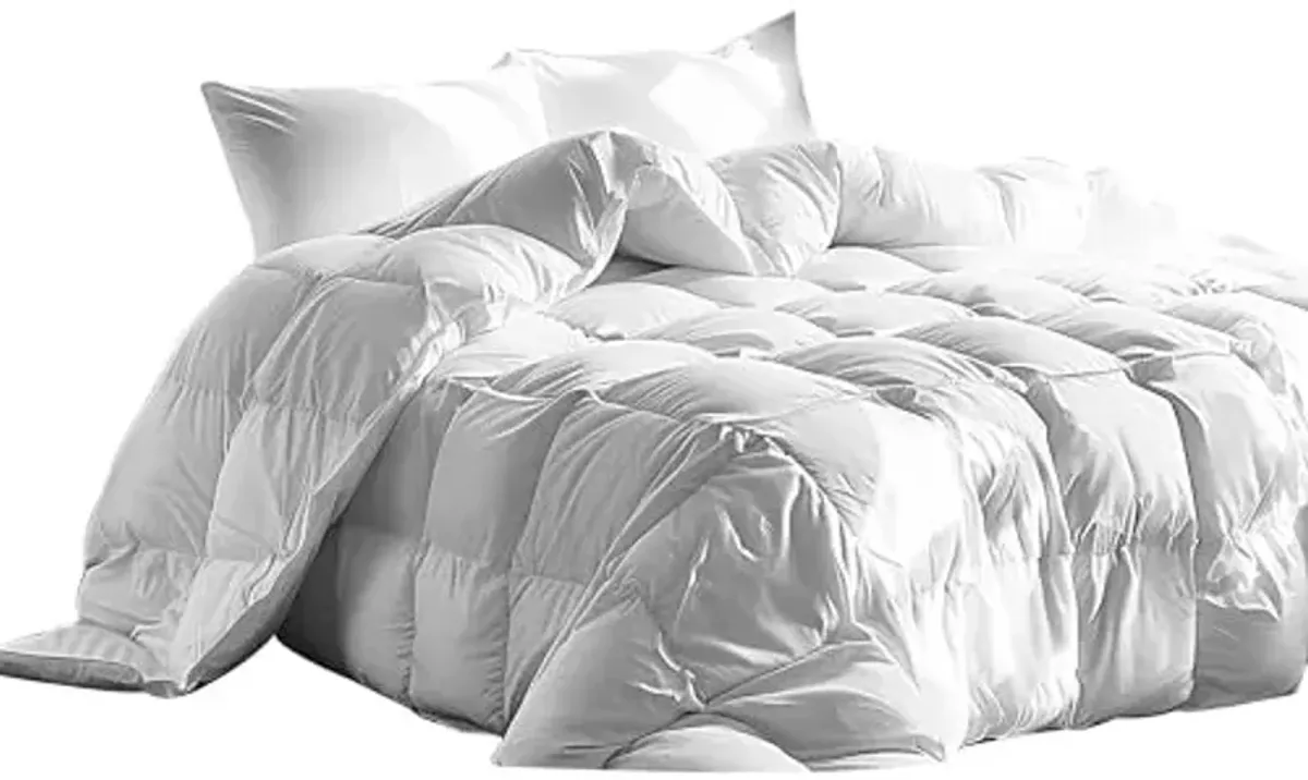 Serta Goose Feather Down Fiber Cotton Comforter Twin Size - 100% Cotton Duvet Insert - Hotel Luxury Hypoallergenic Bedding Comforter Light Warmth 68 x 90 Inch White