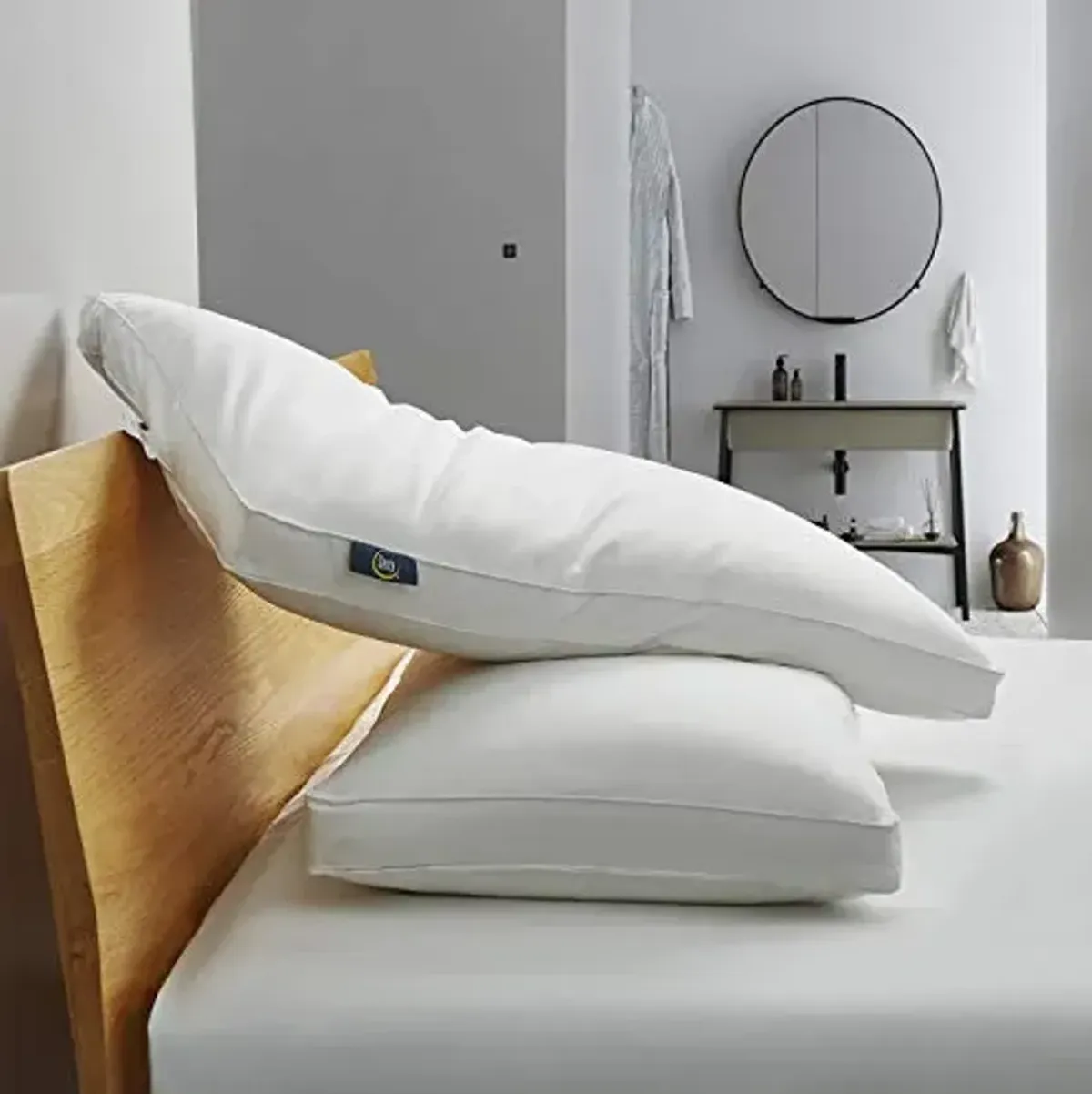 Serta 233 Thread Count White Goose Feather Down Fiber Pillows with Gusseted Supportive Jumbo Size Pillows Set of 2 Pack 100% Cotton Hotel Collection Bed Pillow for Side Sleeper