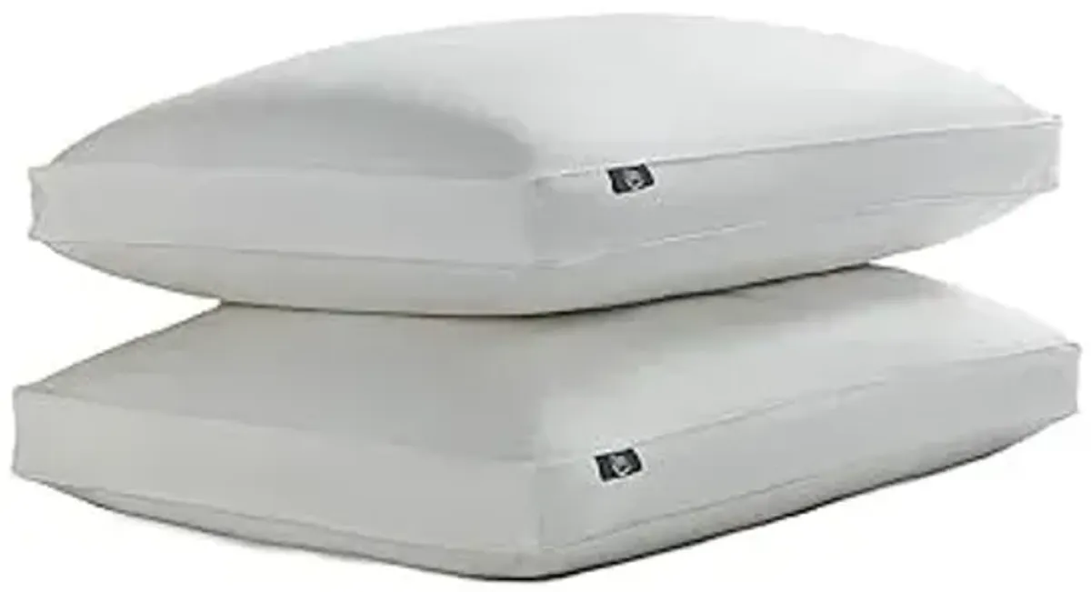 Serta 233 Thread Count White Goose Feather Down Fiber Pillows with Gusseted Supportive Jumbo Size Pillows Set of 2 Pack 100% Cotton Hotel Collection Bed Pillow for Side Sleeper