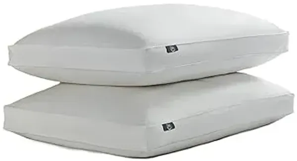 Serta 233 Thread Count White Goose Feather Down Fiber Pillows with Gusseted Supportive Jumbo Size Pillows Set of 2 Pack 100% Cotton Hotel Collection Bed Pillow for Side Sleeper