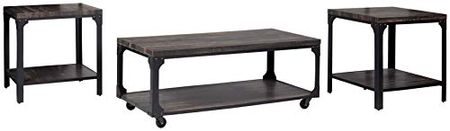 Signature Design by Ashley Jandoree Industrial 3-Piece Table Set, Includes Coffee Table and 2 End Tables, Brown & Black