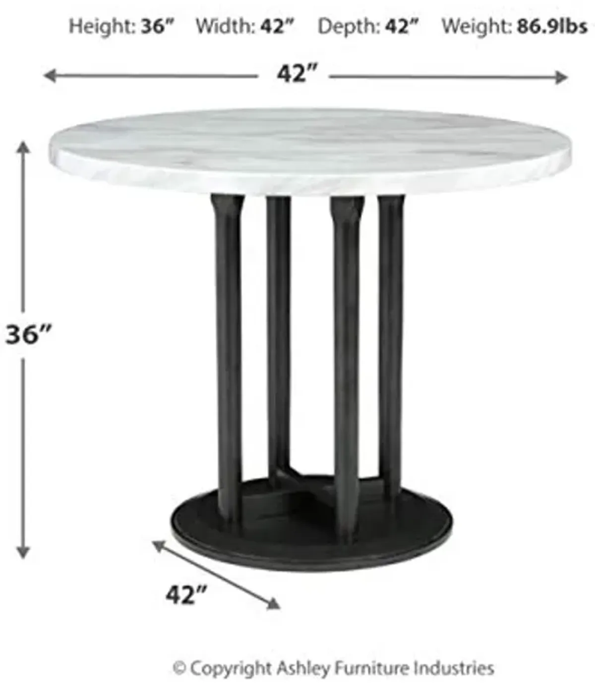 Signature Design by Ashley Centiar Contemporary 42" Round Counter Height Faux Marble Dining Table, Black & White