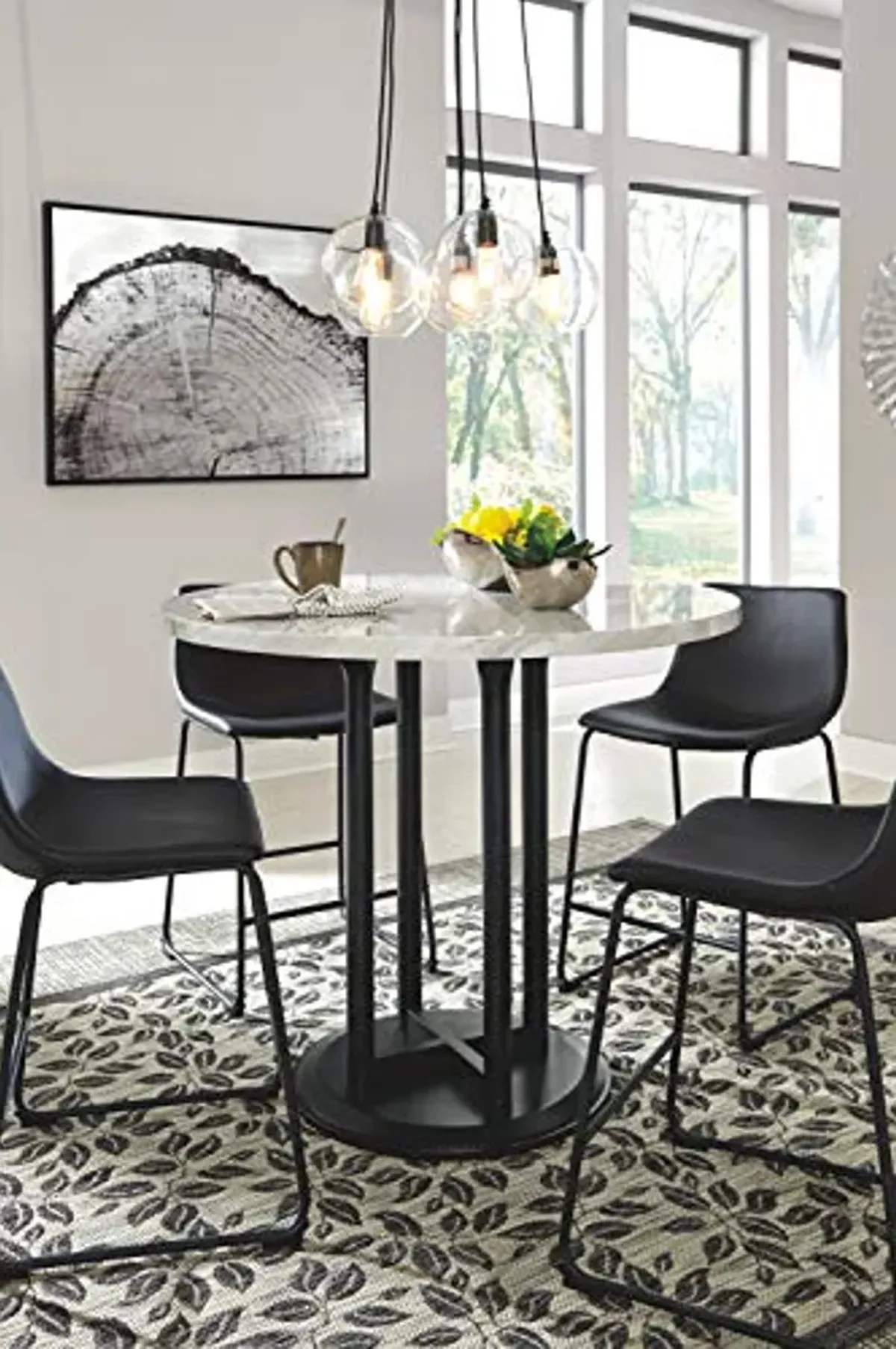 Signature Design by Ashley Centiar Contemporary 42" Round Counter Height Faux Marble Dining Table, Black & White