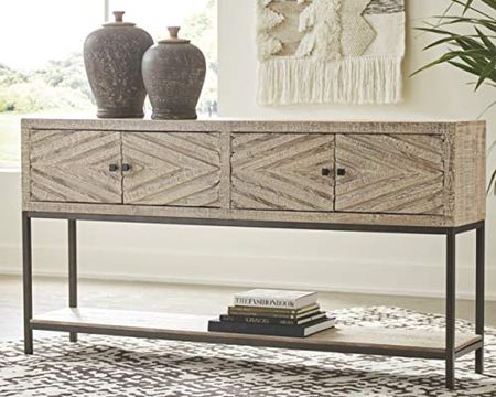 Signature Design by Ashley Roanley Vintage Distressed Console Sofa Table, Antique White