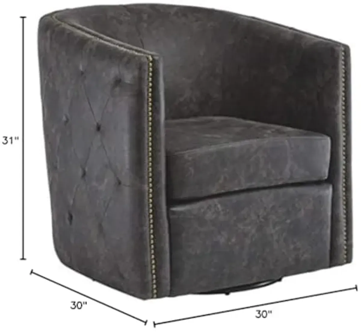 Signature Design by Ashley Brentlow Tufted Barrel Accent Swivel Chair, Distressed Black