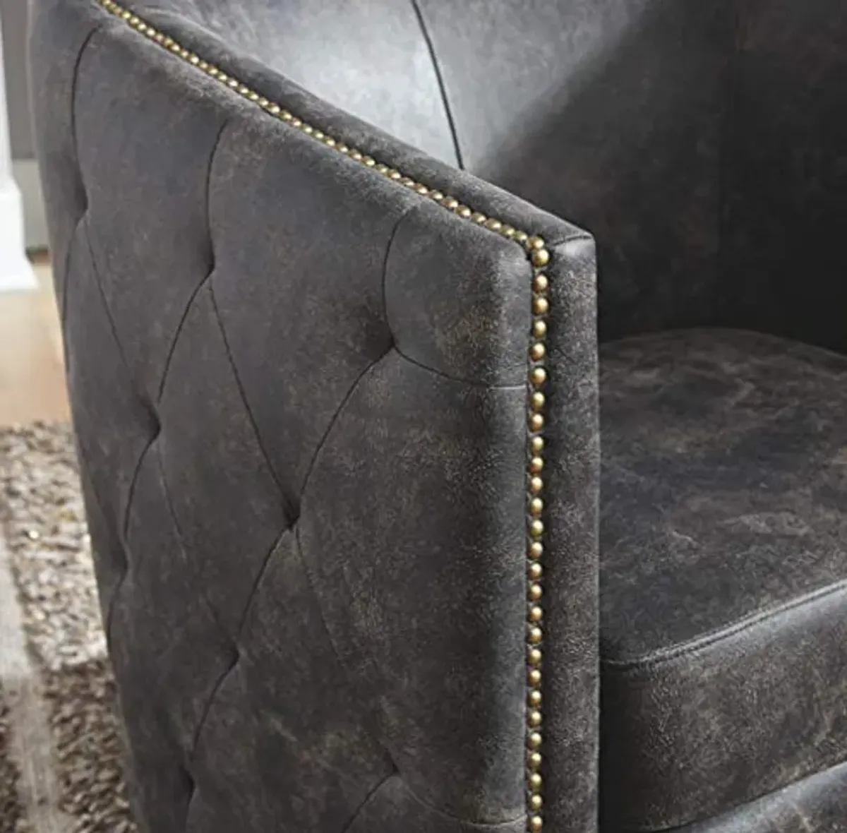 Signature Design by Ashley Brentlow Tufted Barrel Accent Swivel Chair, Distressed Black