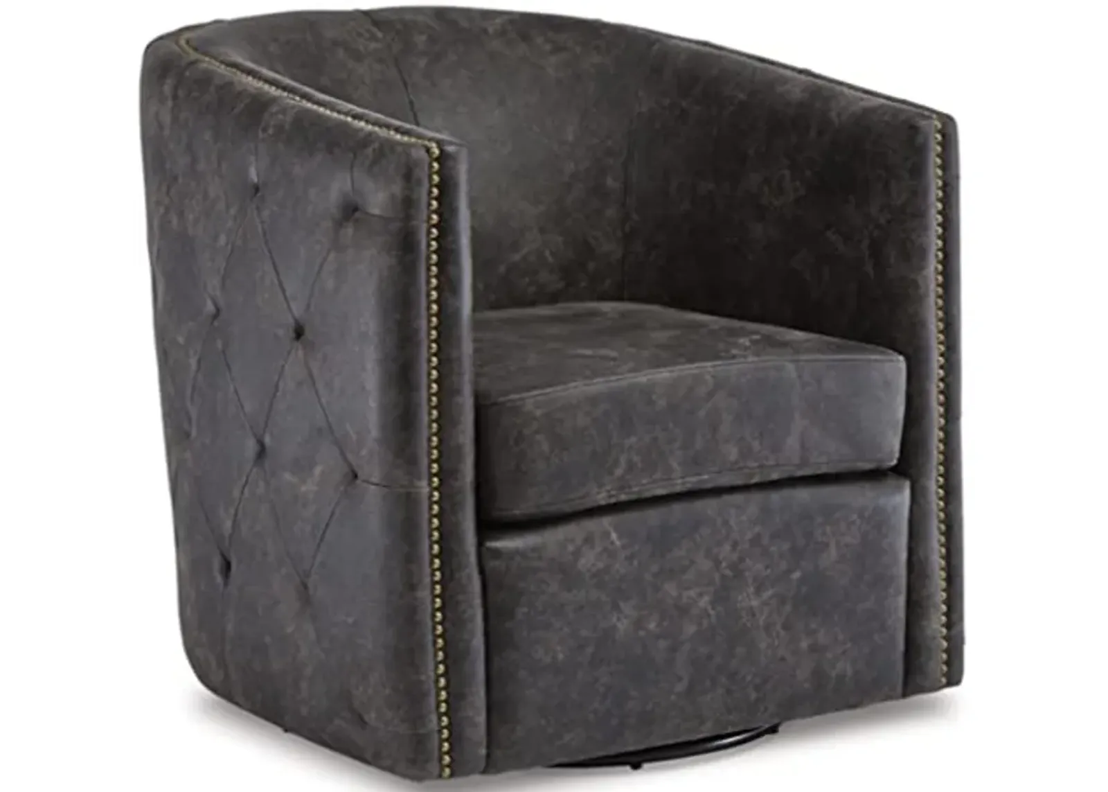 Signature Design by Ashley Brentlow Tufted Barrel Accent Swivel Chair, Distressed Black