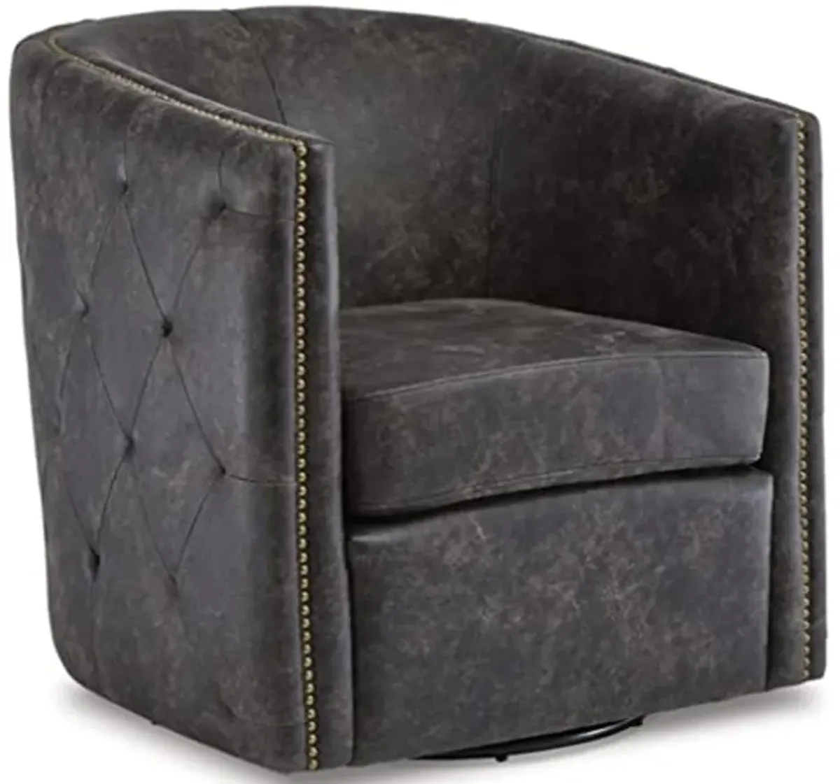 Signature Design by Ashley Brentlow Tufted Barrel Accent Swivel Chair, Distressed Black