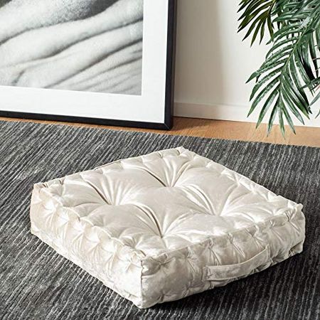 Safavieh Peony Glam 18-inch Off-White Velvet Square Floor Pillow, 0