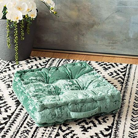 Safavieh Peony Glam 18-inch Green Velvet Square Floor Pillow, 0