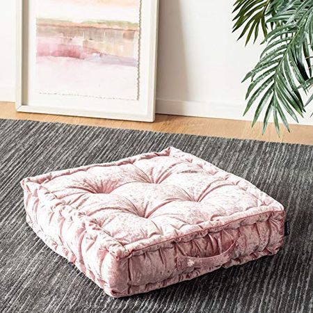 Safavieh Belia Glam 18-inch Blush Pink Velvet Square Floor Pillow, 0