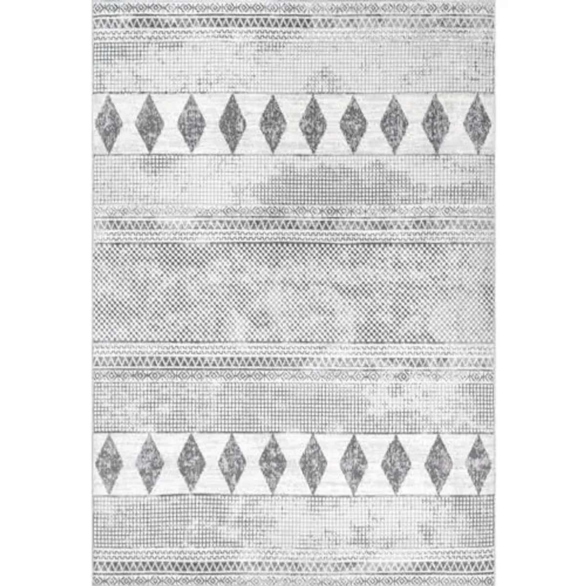 Nuloom Tinsley Grey/Ivory, 3' x 5', Vintage Geometric, Soft and Cozy, High Traffic, Stain Resistant, Easy Clean, Durable Area Rug for Bedroom, Living Room, Dining Space, Den, Foyer, Entryway