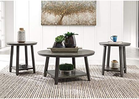Signature Design by Ashley Caitbrook Neutral 3 Piece Table Set with Coffee & 2 End Tables, Grayish Brown