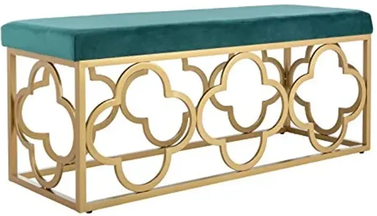 Safavieh Home Fleur 45-inch Glam Emerald Green Velvet and Gold Rectangle Bench