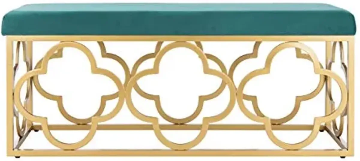Safavieh Home Fleur 45-inch Glam Emerald Green Velvet and Gold Rectangle Bench