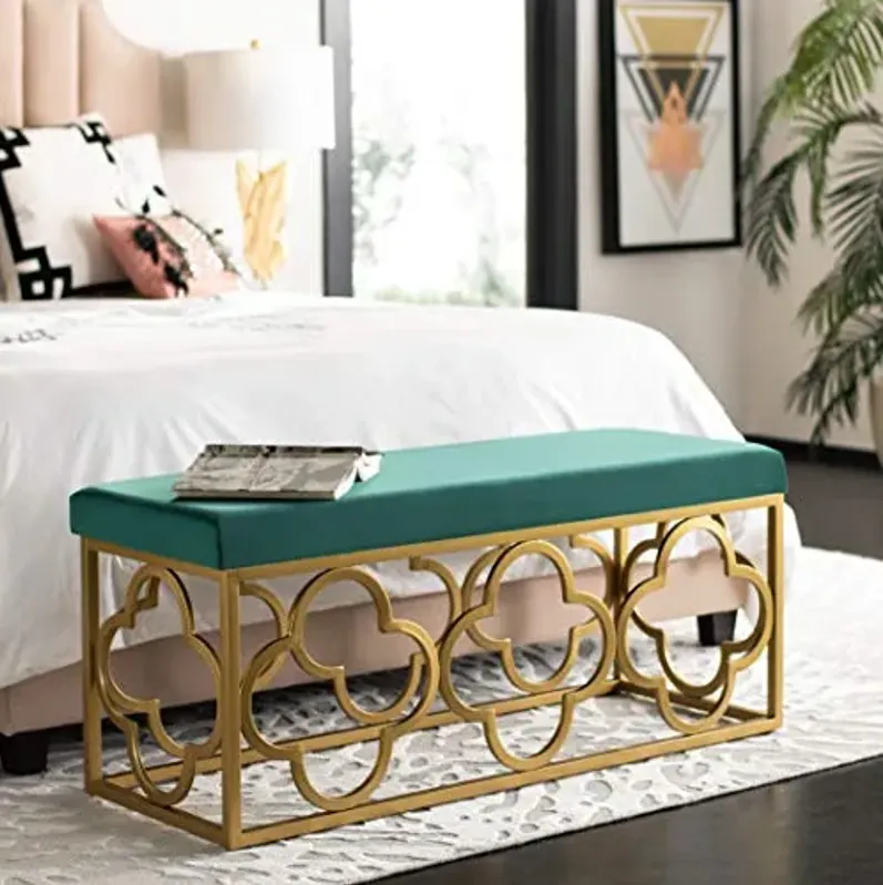 Safavieh Home Fleur 45-inch Glam Emerald Green Velvet and Gold Rectangle Bench