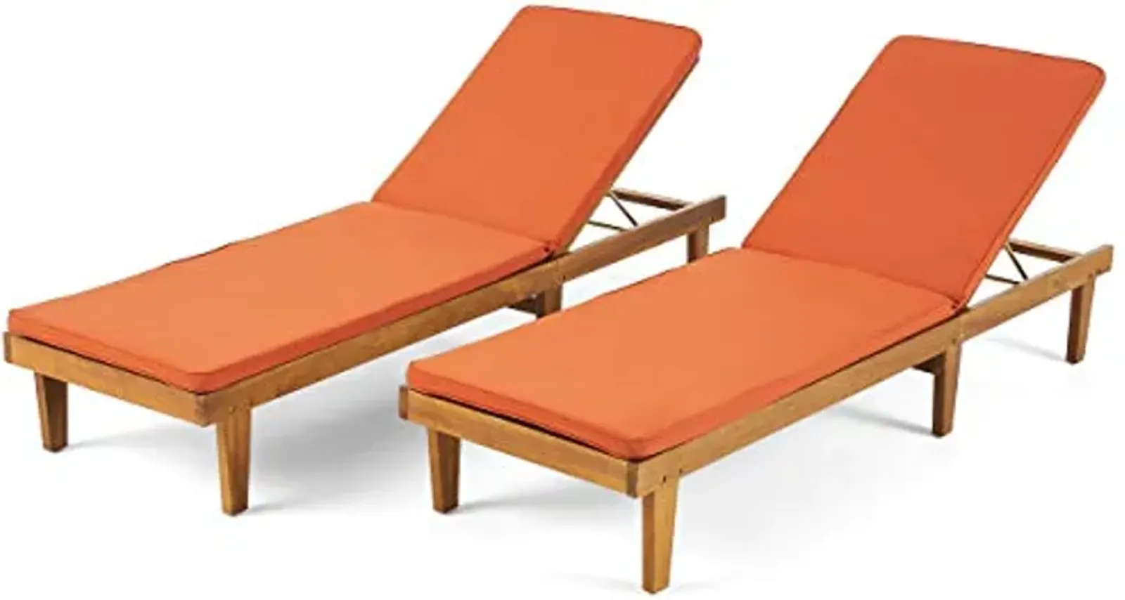 Christopher Knight Home Madge Oudoor Chaise Lounge with Cushion (Set of 2), Teak Finish, Rust Orange