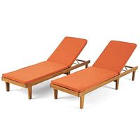 Christopher Knight Home Madge Oudoor Chaise Lounge with Cushion (Set of 2), Teak Finish, Rust Orange