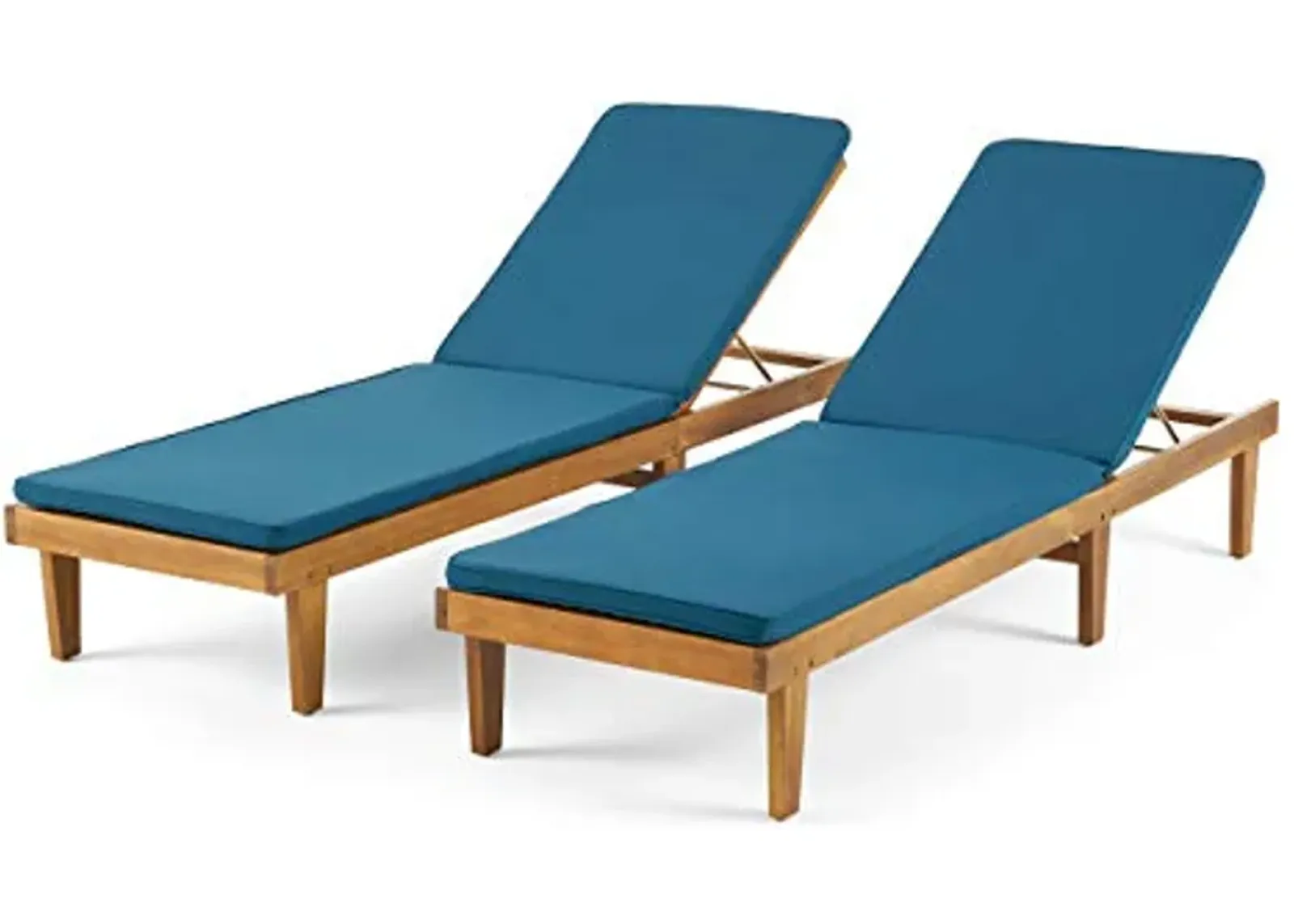 Christopher Knight Home Madge Oudoor Chaise Lounge with Cushion (Set of 2), Teak Finish, Blue