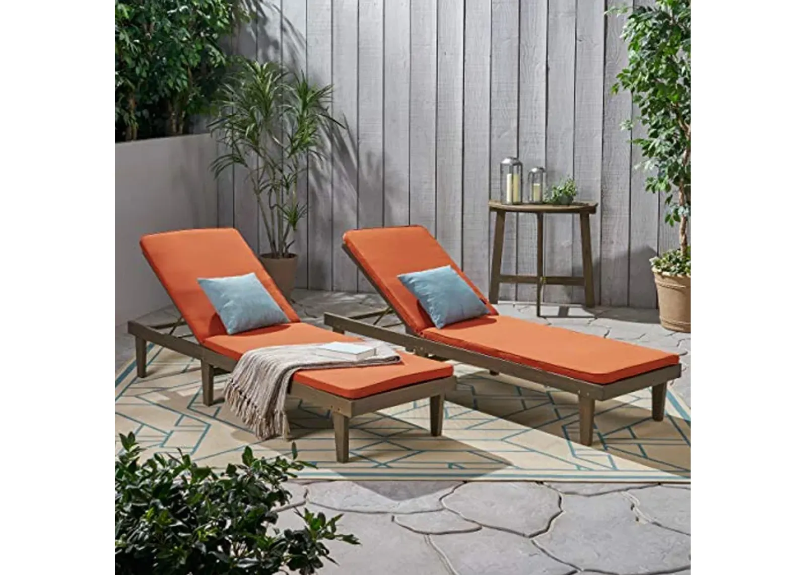 Christopher Knight Home Madge Oudoor Chaise Lounge with Cushion (Set of 2), Gray Finish, Rust Orange