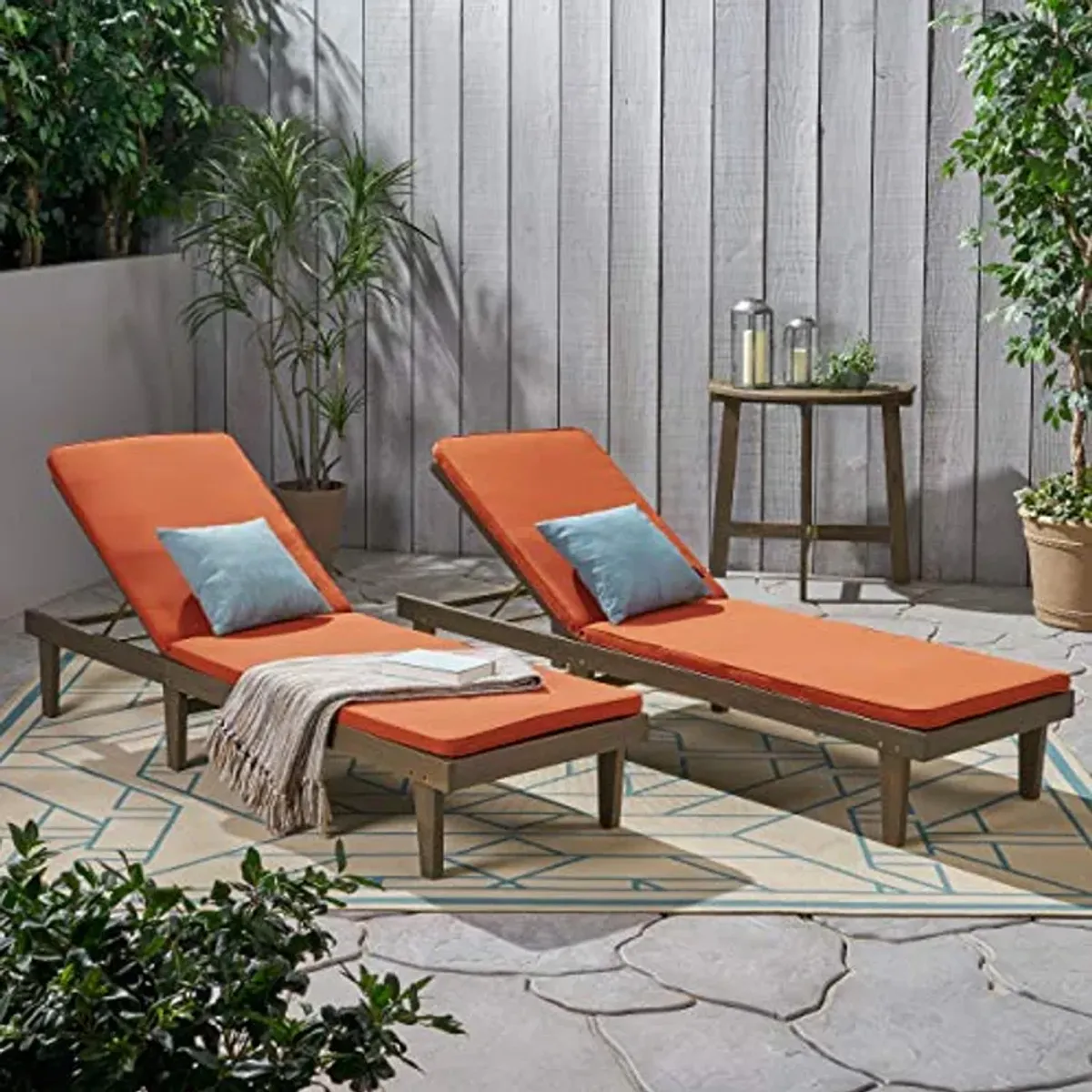 Christopher Knight Home Madge Oudoor Chaise Lounge with Cushion (Set of 2), Gray Finish, Rust Orange