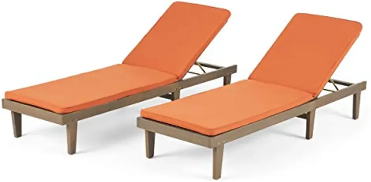 Christopher Knight Home Madge Oudoor Chaise Lounge with Cushion (Set of 2), Gray Finish, Rust Orange