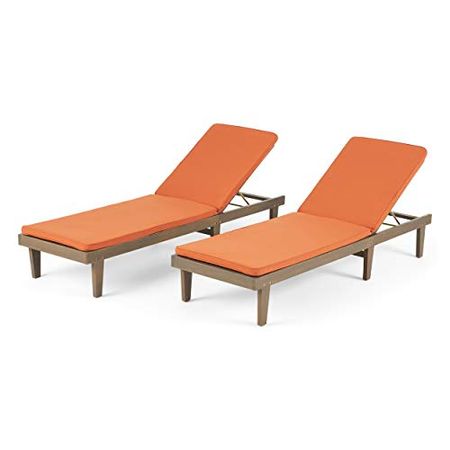Christopher Knight Home Madge Oudoor Chaise Lounge with Cushion (Set of 2), Gray Finish, Rust Orange