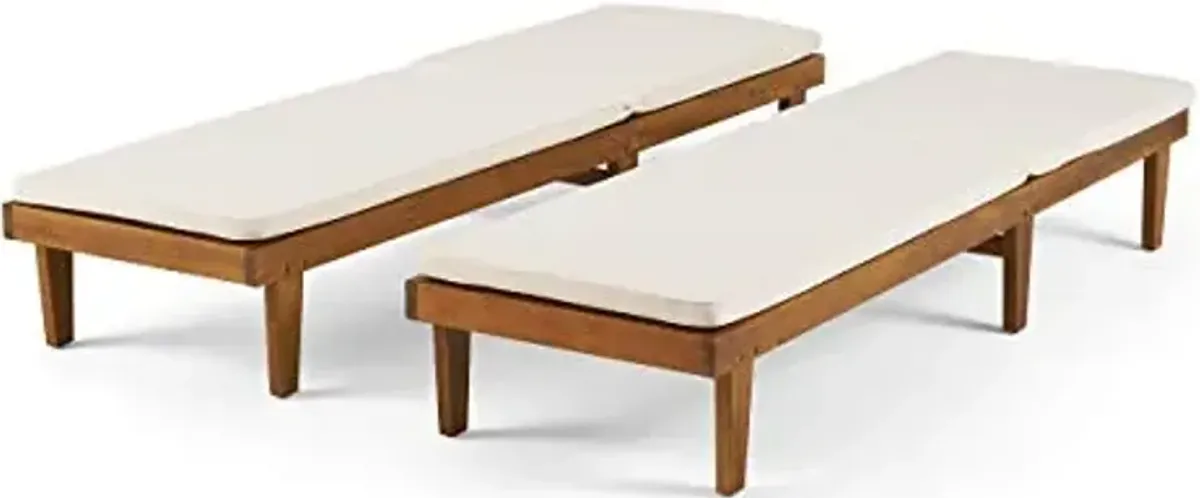 Christopher Knight Home Madge Oudoor Chaise Lounge with Cushion (Set of 2), Teak Finish, Cream