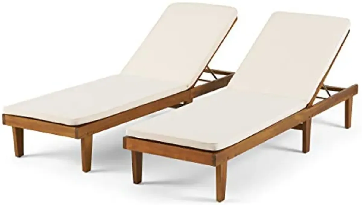 Christopher Knight Home Madge Oudoor Chaise Lounge with Cushion (Set of 2), Teak Finish, Cream