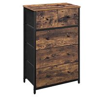 SONGMICS Drawer Dresser, Storage Dresser Tower with 5 Fabric Drawers, Wooden Front and Top, Industrial Style Dresser Unit, for Living Room, Hallway, Nursery, Brown and Black ULGS45H