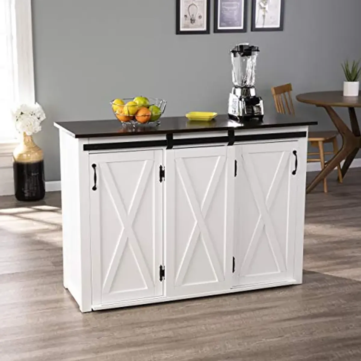 SEI Furniture Leshire Kitchen Island, Dark Brown, White