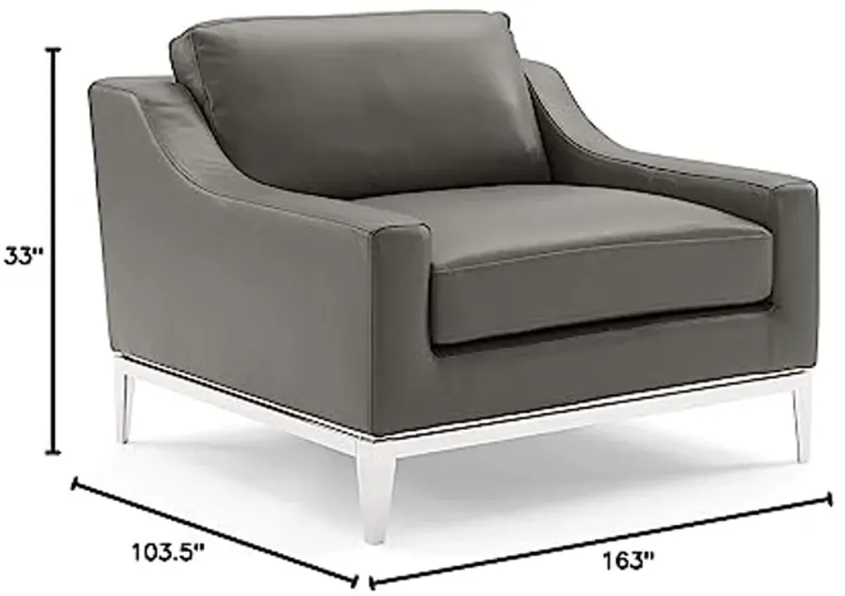 Modway Harness 3 Piece Stainless Steel Base Leather Set in Gray, Armchair/Loveseat/Sofa